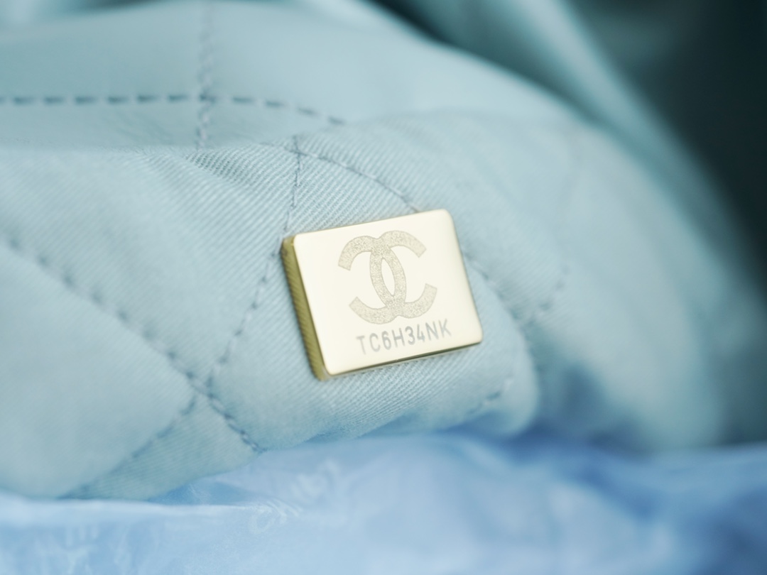 𝗖𝗛𝗔𝗘𝗡𝗟✦23C 22 handbag authentic tail leather haze blue medium