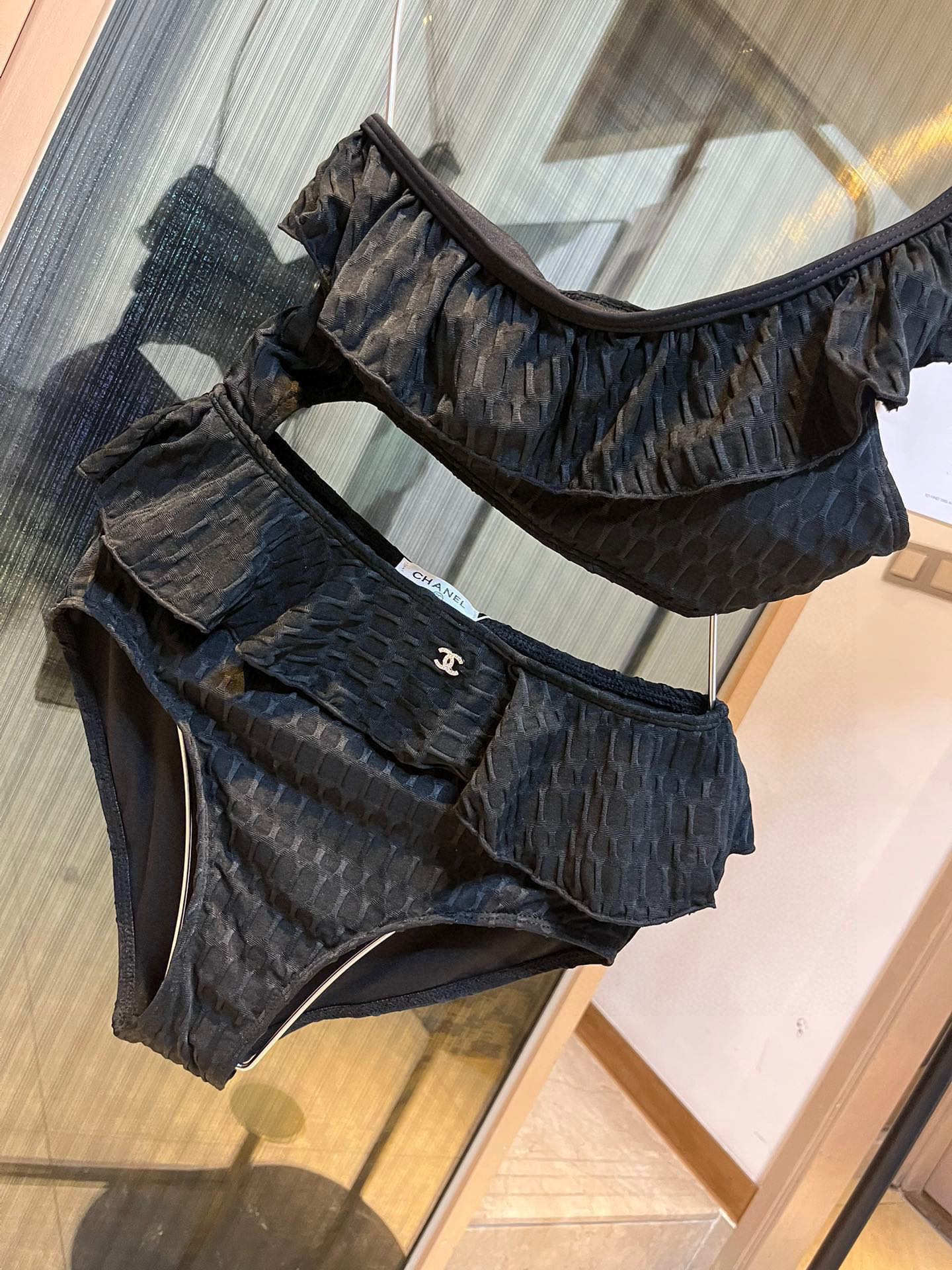 CHANEL Ruffle Irregular One-piece Swimsuit Bikini