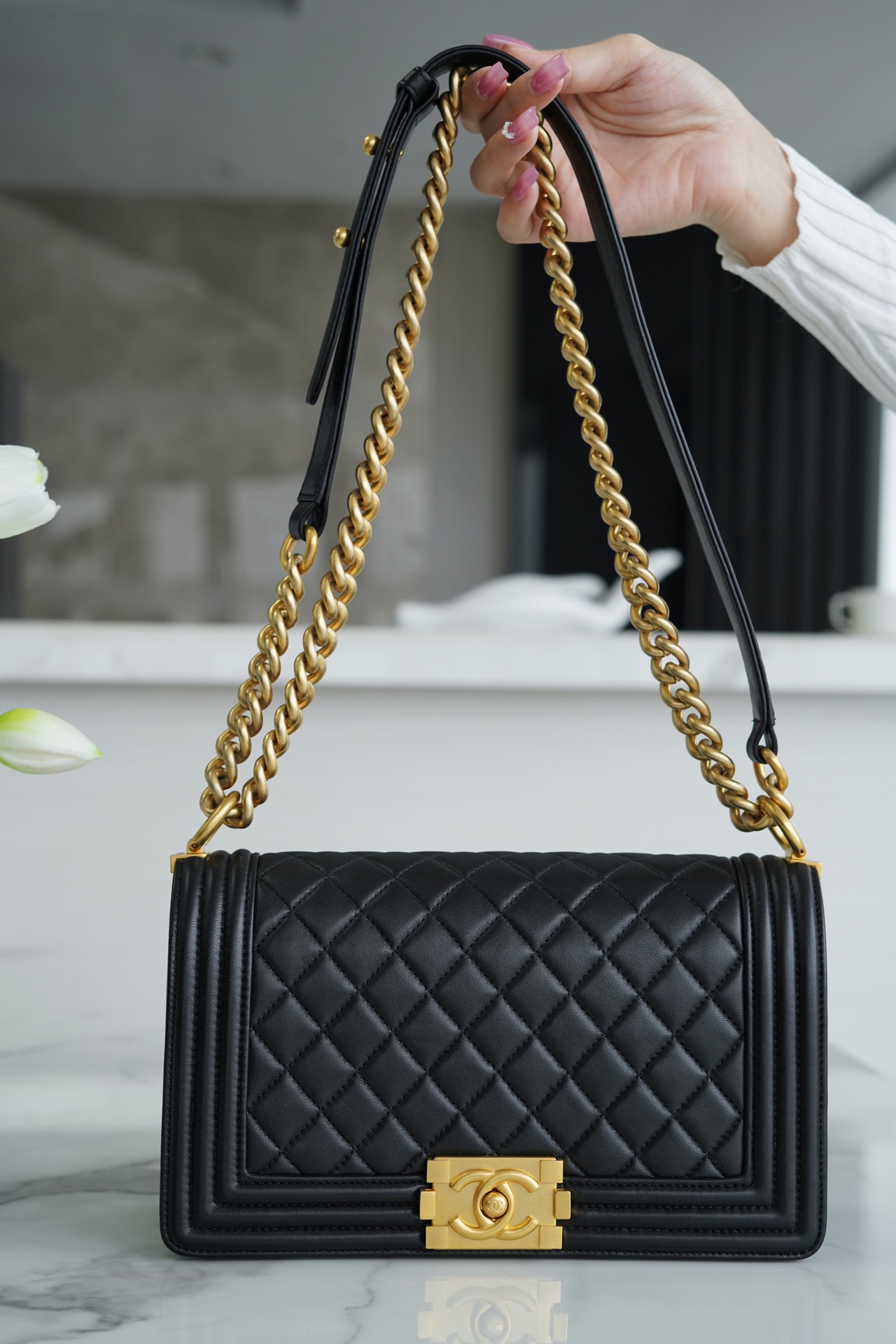 𝗖𝗵𝗮𝗻𝗲𝗹 𝗟𝗲𝗯𝗼 𝘆Italy 🇮🇹GR original lambskin：Medium Black Gold