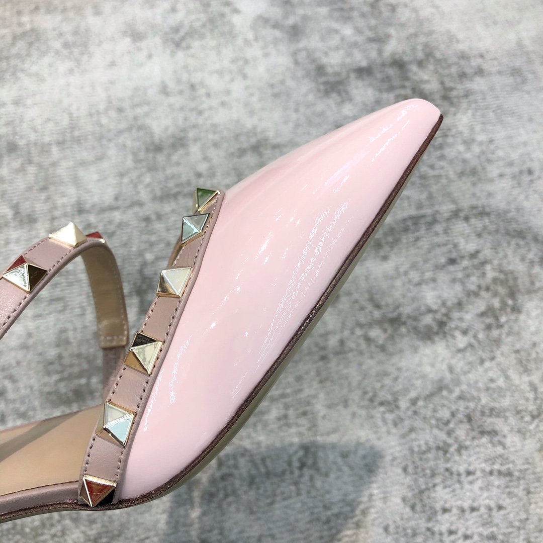 Valentino VT Collection One strap slant heel slipper 6.5CM Patent leather pink