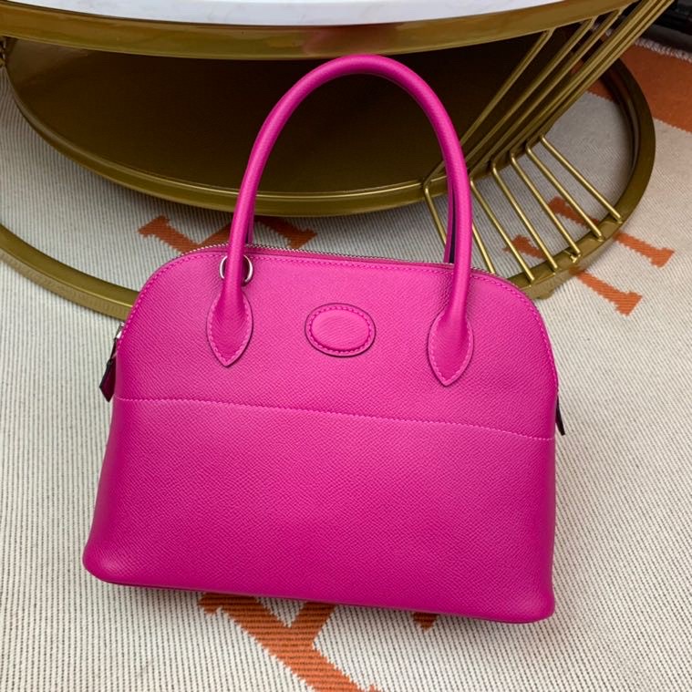 Bolide 27cm Imported original Epsom leather Half hand waxed stitching Rose purple Silver buckle