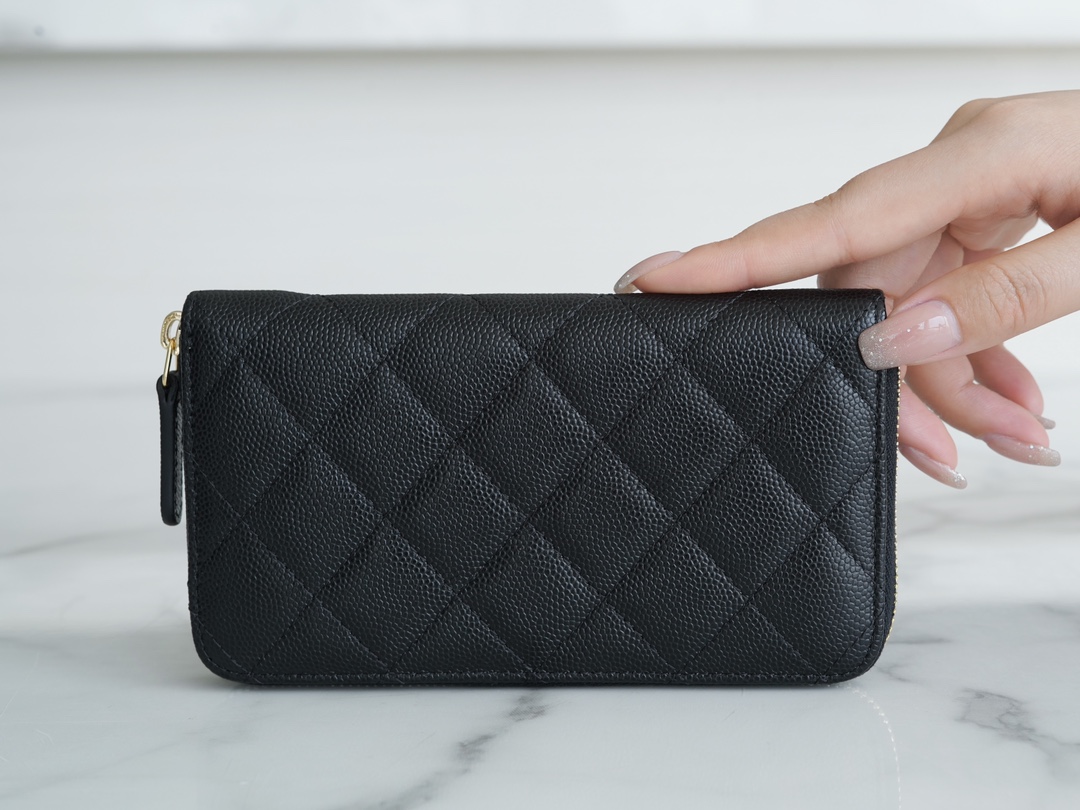 𝗖𝗛𝗔𝗘𝗡𝗟✦ 𝗖𝗹𝗮𝘀𝗶𝗰 𝗙𝗹𝗮𝗽 Import Channel Special Custom Calfskin🐂 Classic Zipper Mid-Length Clip Black Gold👑