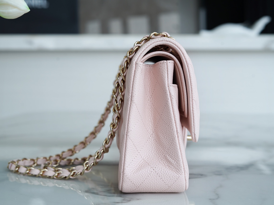 𝐂𝐇𝐀𝐍𝐄𝐋 Classic Flap France 🇫🇷 𝐇𝐚𝐚𝐬 Original Caviar🐂|Original Lychee Pattern🐂 Medium 🌸 Cherry Blossom Pink