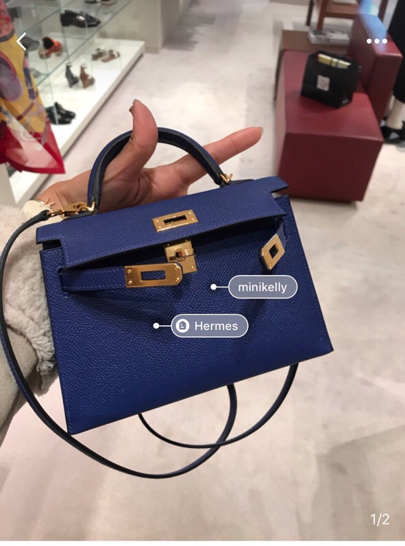 Mini second generation electric blue original epsom leather gold buckle