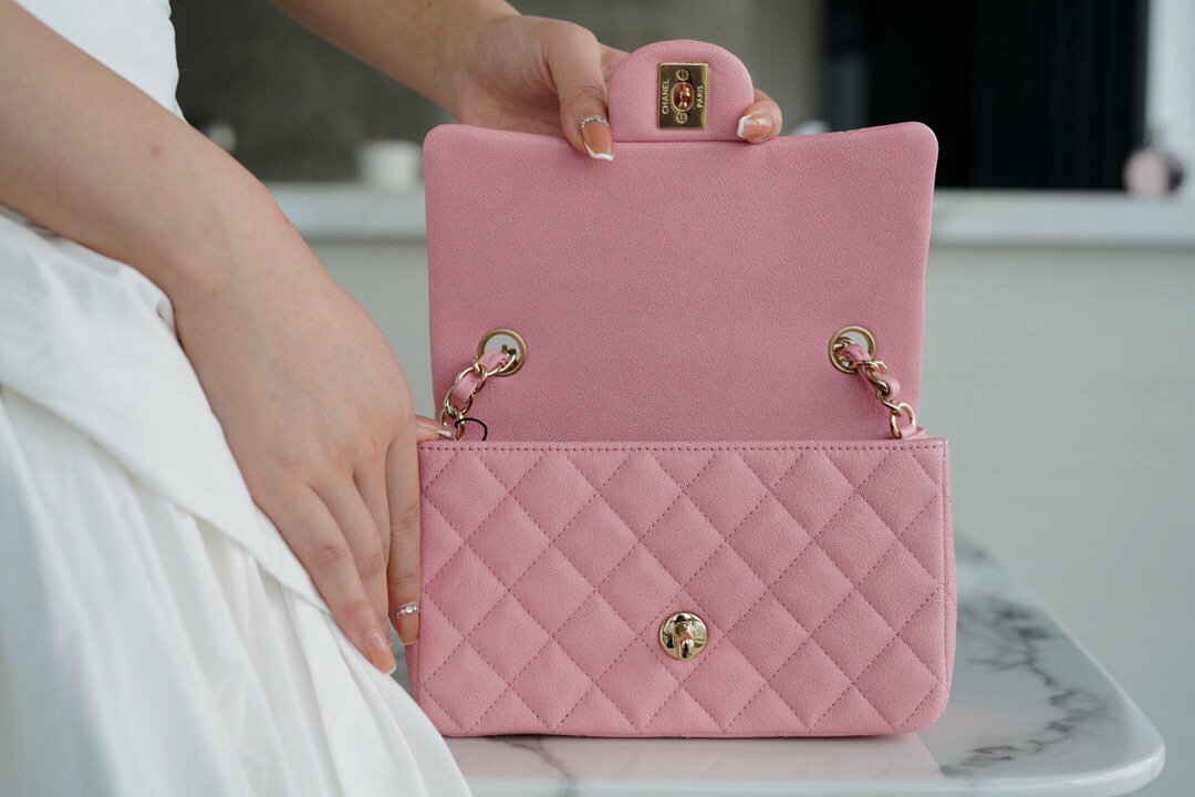 𝐂𝐇𝐀𝐍𝐄𝐋 Classic Flap Italy 🇮🇹 𝑰𝒏𝒄𝒂𝒔Original Washed Fetal Cow🐂 Washed Fetal Cow Big 𝒎𝒊𝒏𝒊 🌸Pink