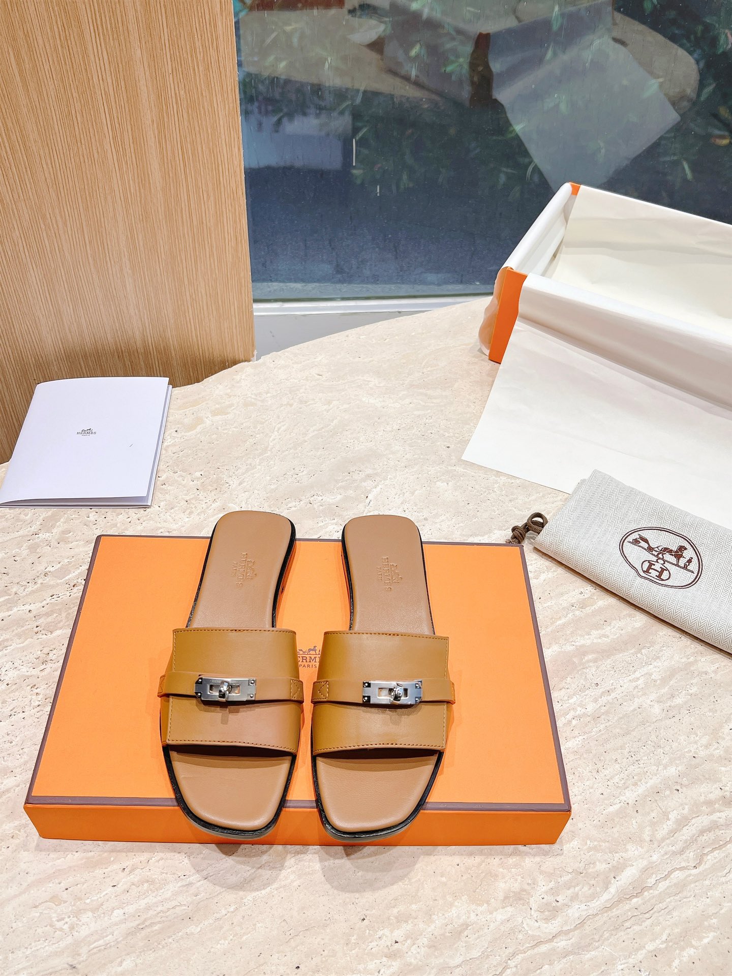 Hermes pure steel kelly lock slippers