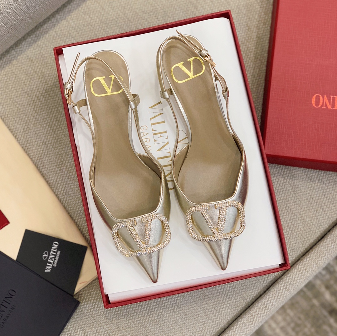 【Valentino】Valentino highest version of kitten heel sandals custom original top calfskin