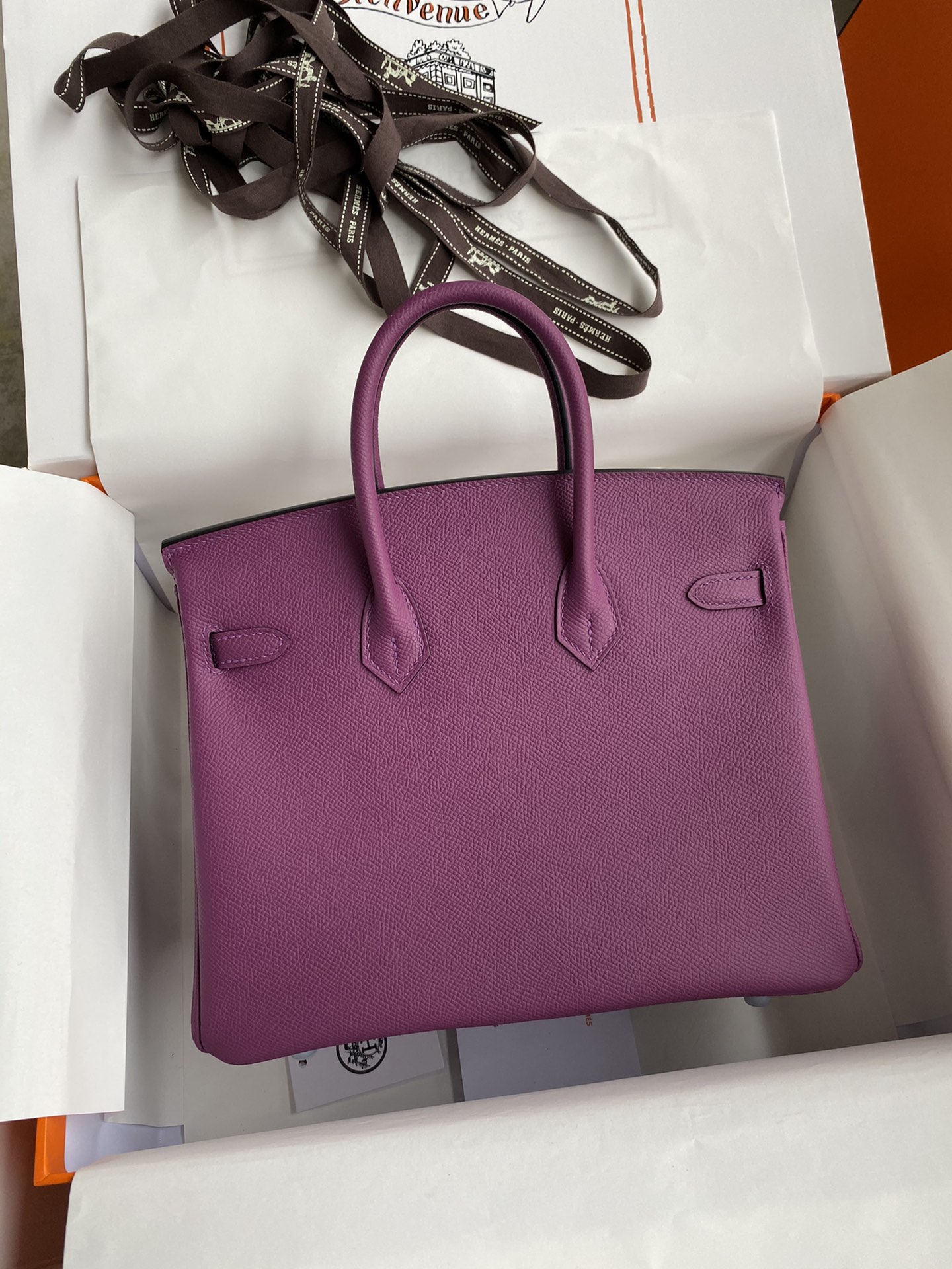Birkin 25cm Epsom Leather Anemone Purple Silver Buckle