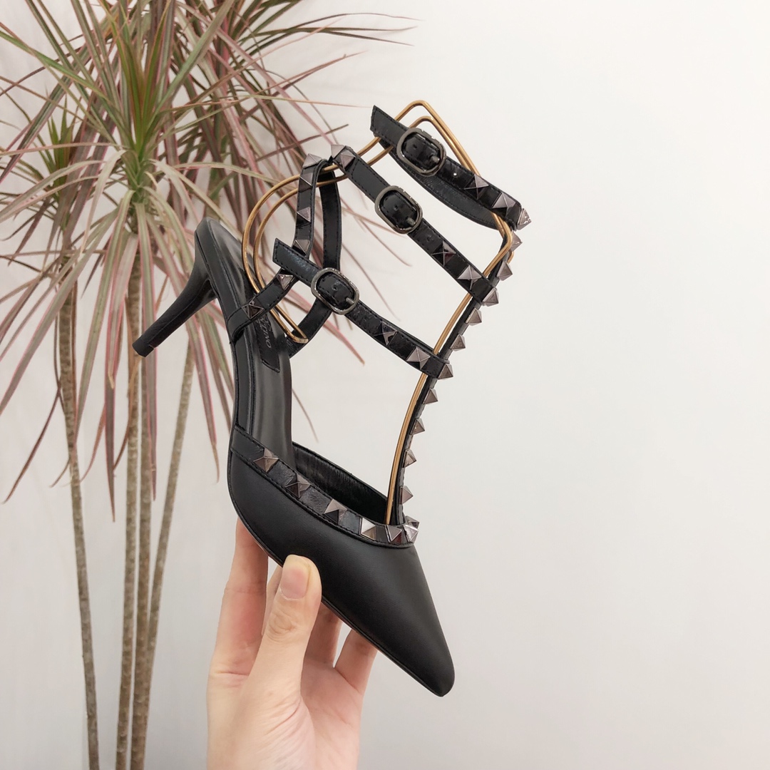 【Valentino】Valentino Valentino top version all black patent leather 3 straps 6.5cm high heels