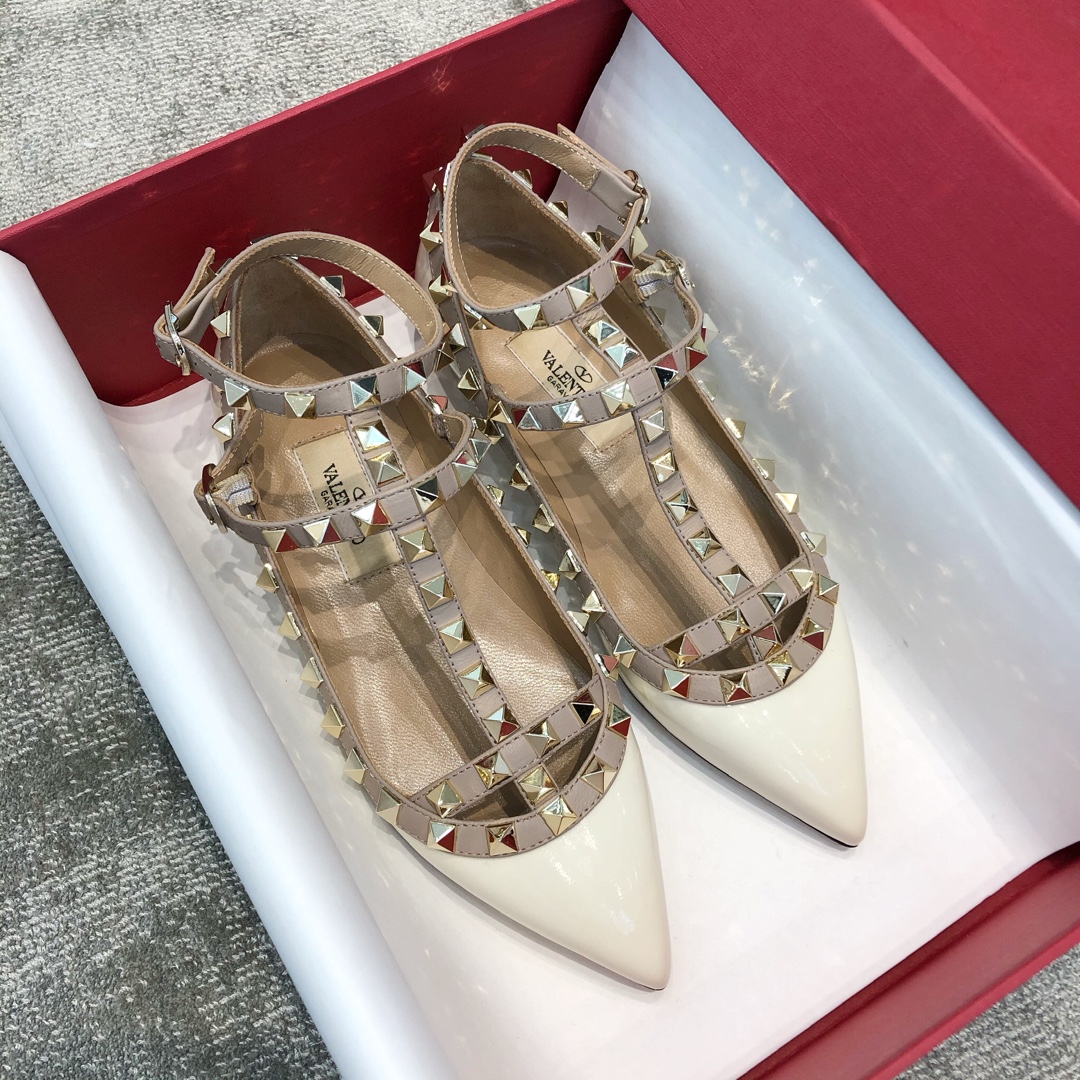 Valentino VT Collection Two Strap Flats Patent Leather White