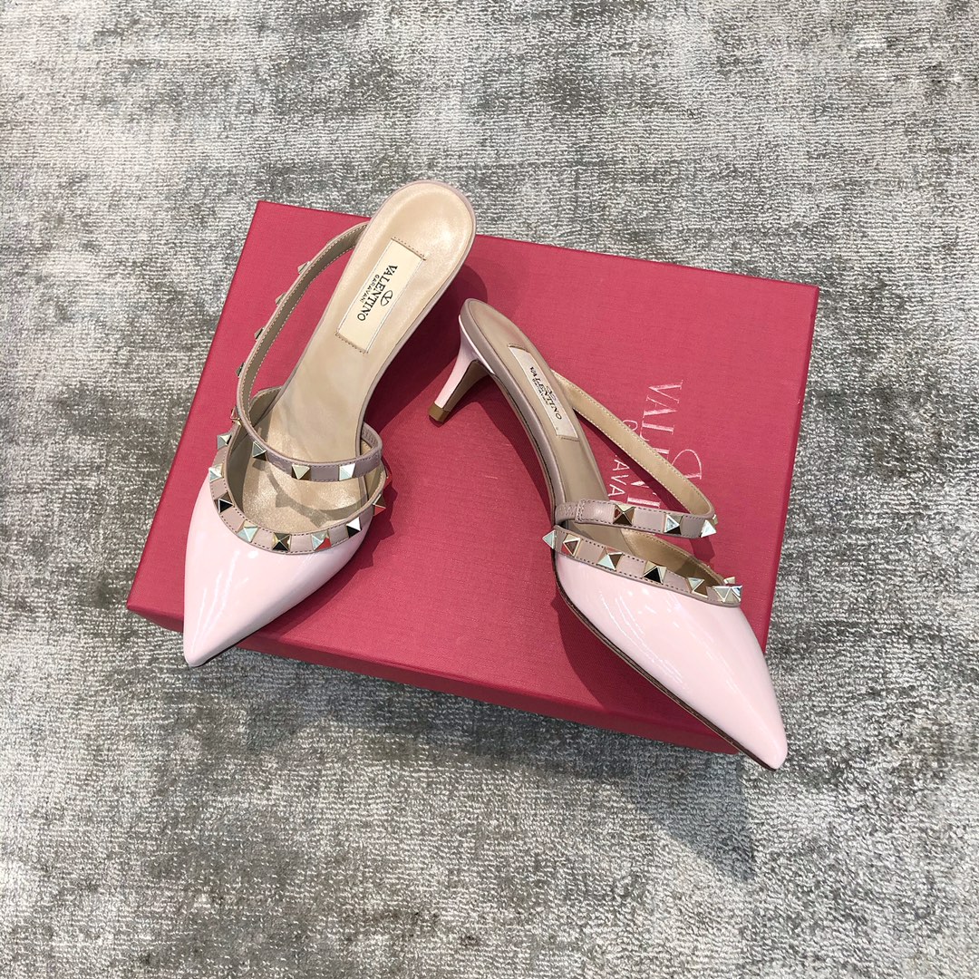 Valentino VT Collection One strap slant heel slipper 6.5CM Patent leather pink