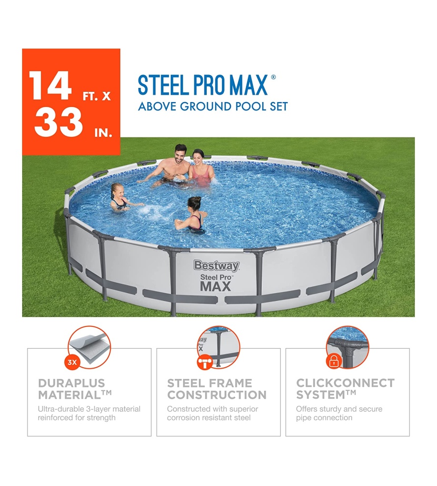 Bestway Steel Pro MAX 14 x 33 Round Above Ground Pool Set Includes