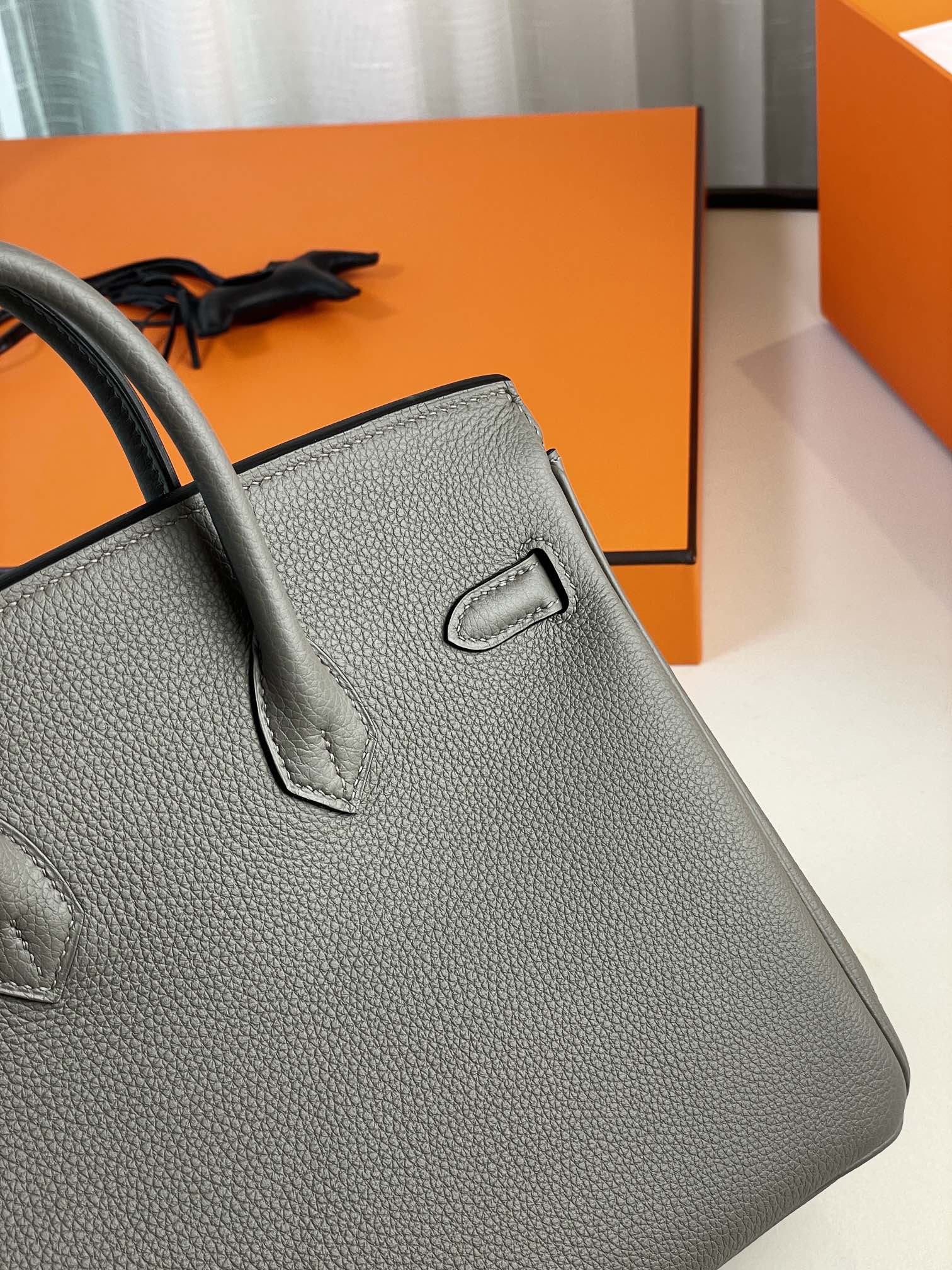 Birkin25 togo Pi Ji Yu Yun Grey Silver Buckle