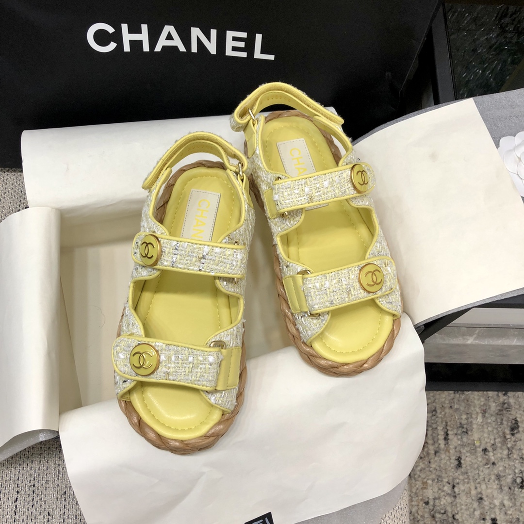 CHANEL 2023 spring and summer latest woven velcro sandals Japan imported woven materials