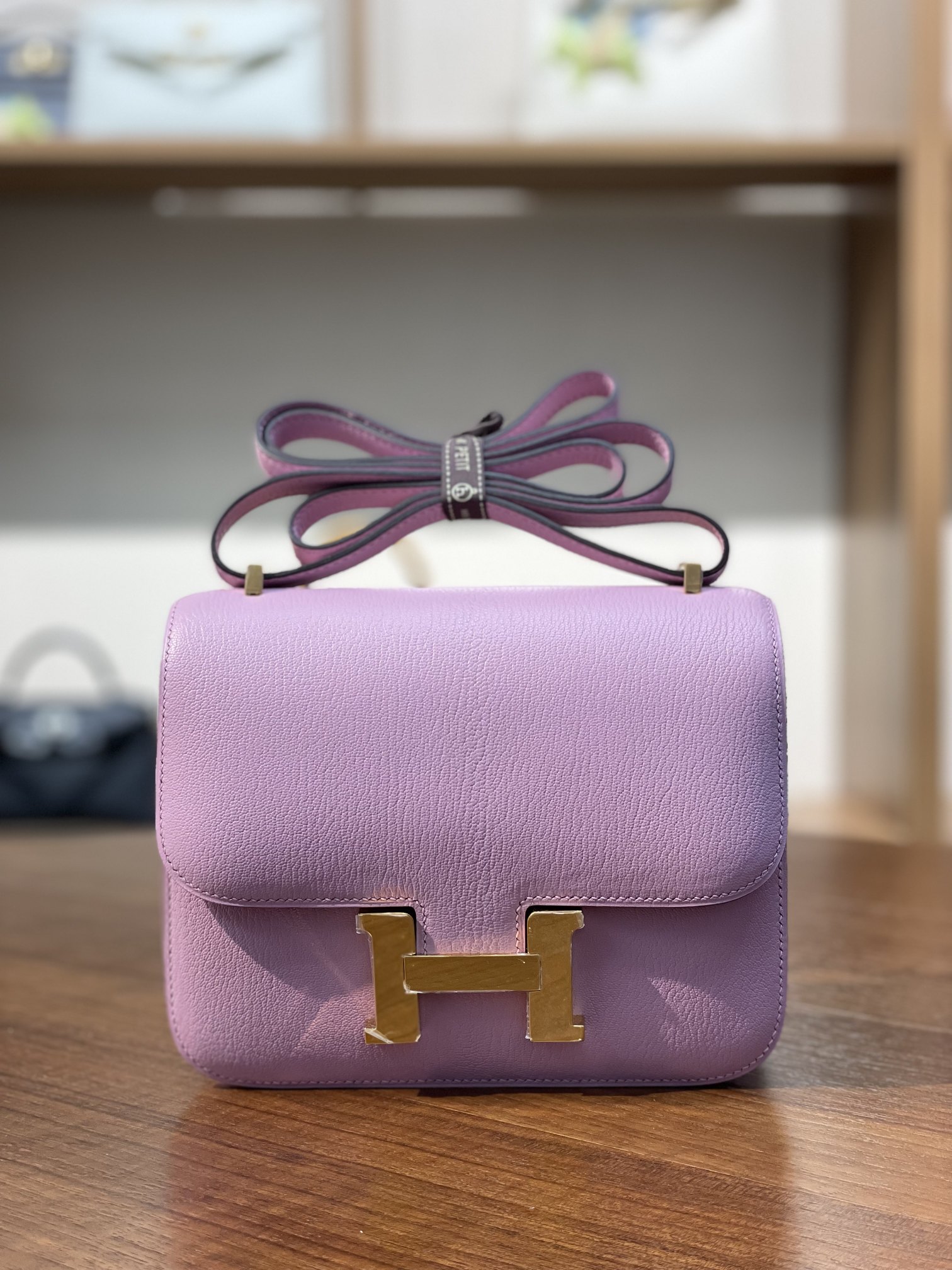 Kangkang 19 mallow purple goatskin gold buckle