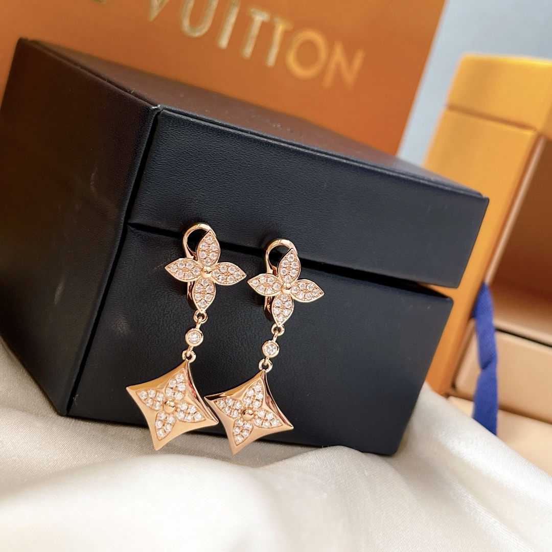 Louis Vuitton Double floral full diamond ear claps in platinum and rose gold in sterling silver