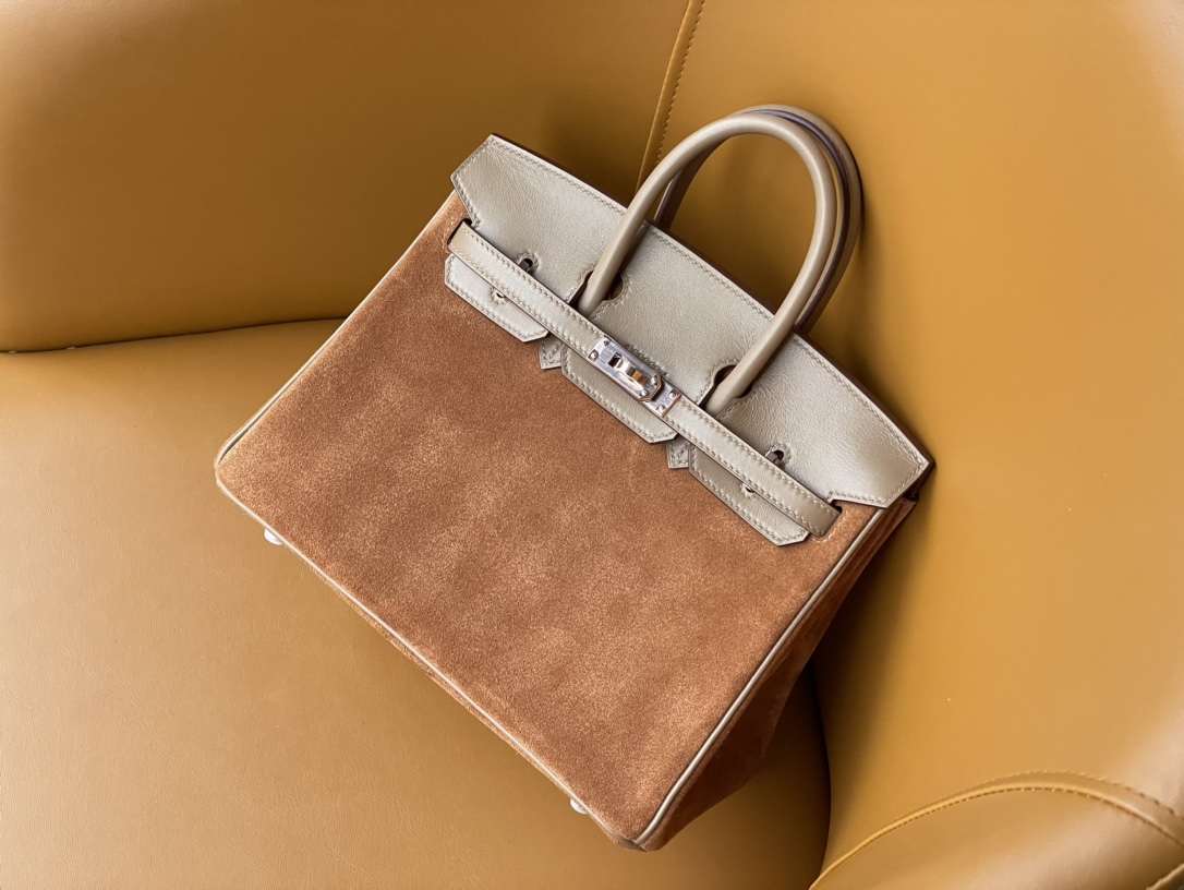 Birkin 25/30 Chestnut suede with swift Leather rose Gold Buckle