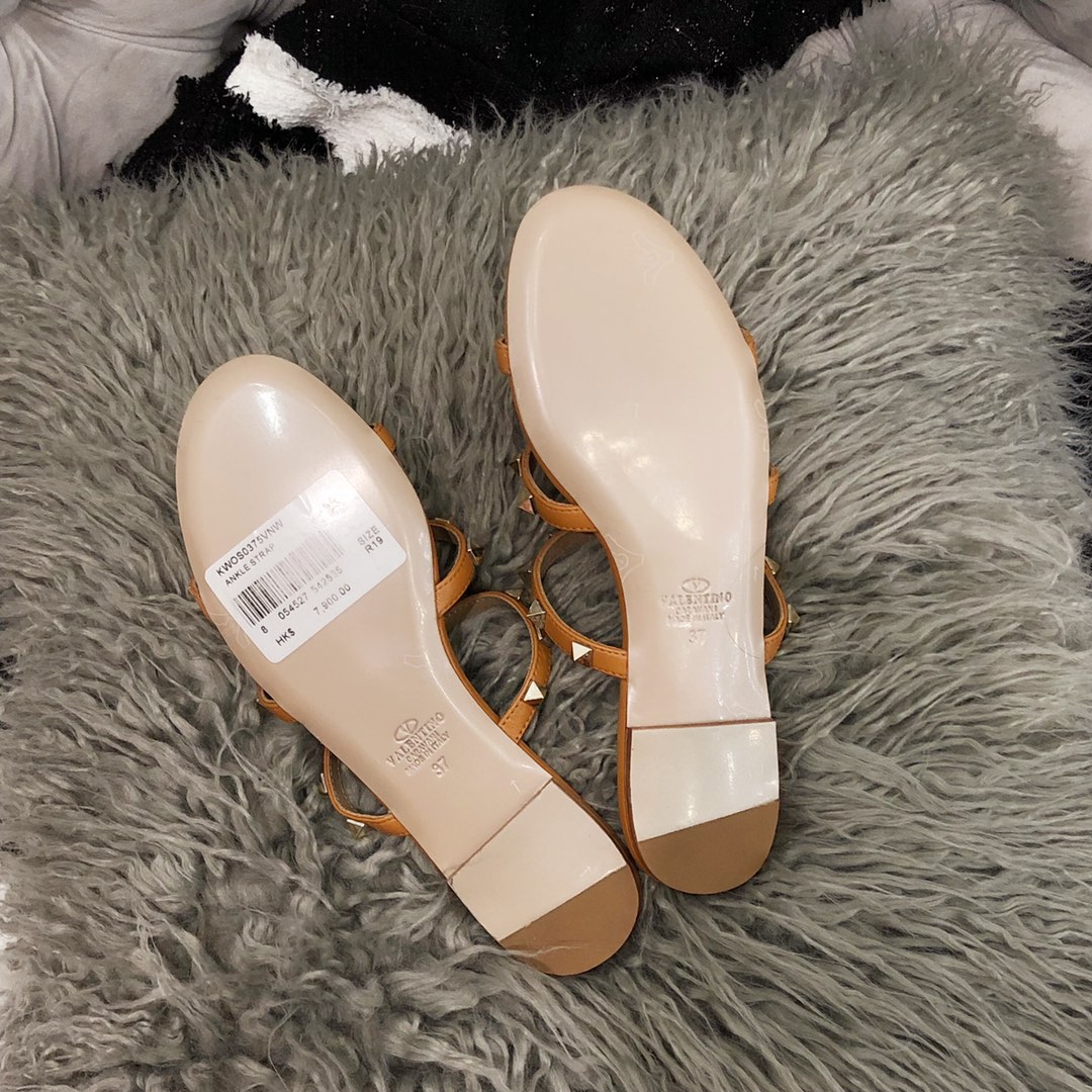 【Valentino】Valentino top version matte orange 3 strap flat slippers