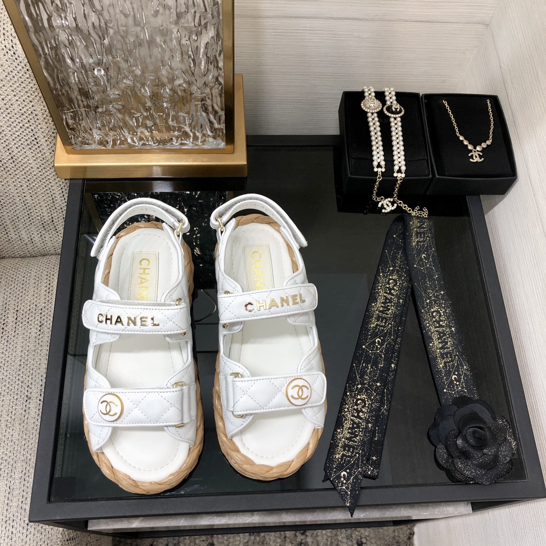 CHANEL 2023 spring and summer latest woven velcro sandals Japan imported woven materials