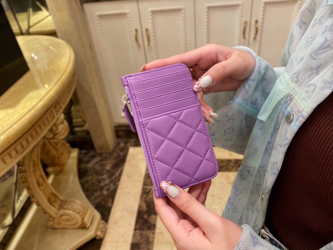𝗖𝗛𝗔𝗘𝗡𝗟✦In exclusive channel special lambskin 🐑Classic zipper coin card case Taro purple💜