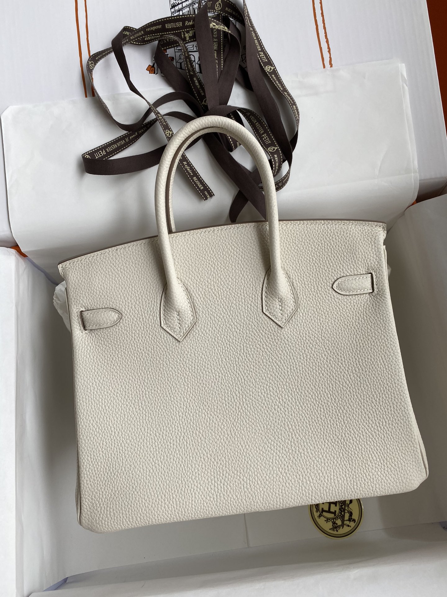 Birkin 25/30/35cm imported Togo leather milkshake white gold buckle