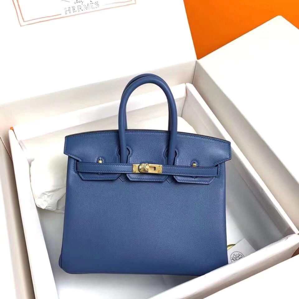 Birkin 25cm R2 onyx blue gold buckle silver buckle original swift calfskin top craftsmanship beeswax thread handmade