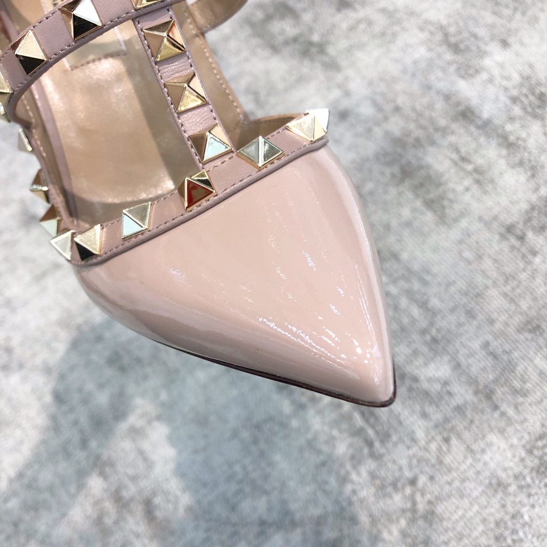 Valentino VT Collection Two Strap Mid Heel 10cm Patent Leather Nude Pink