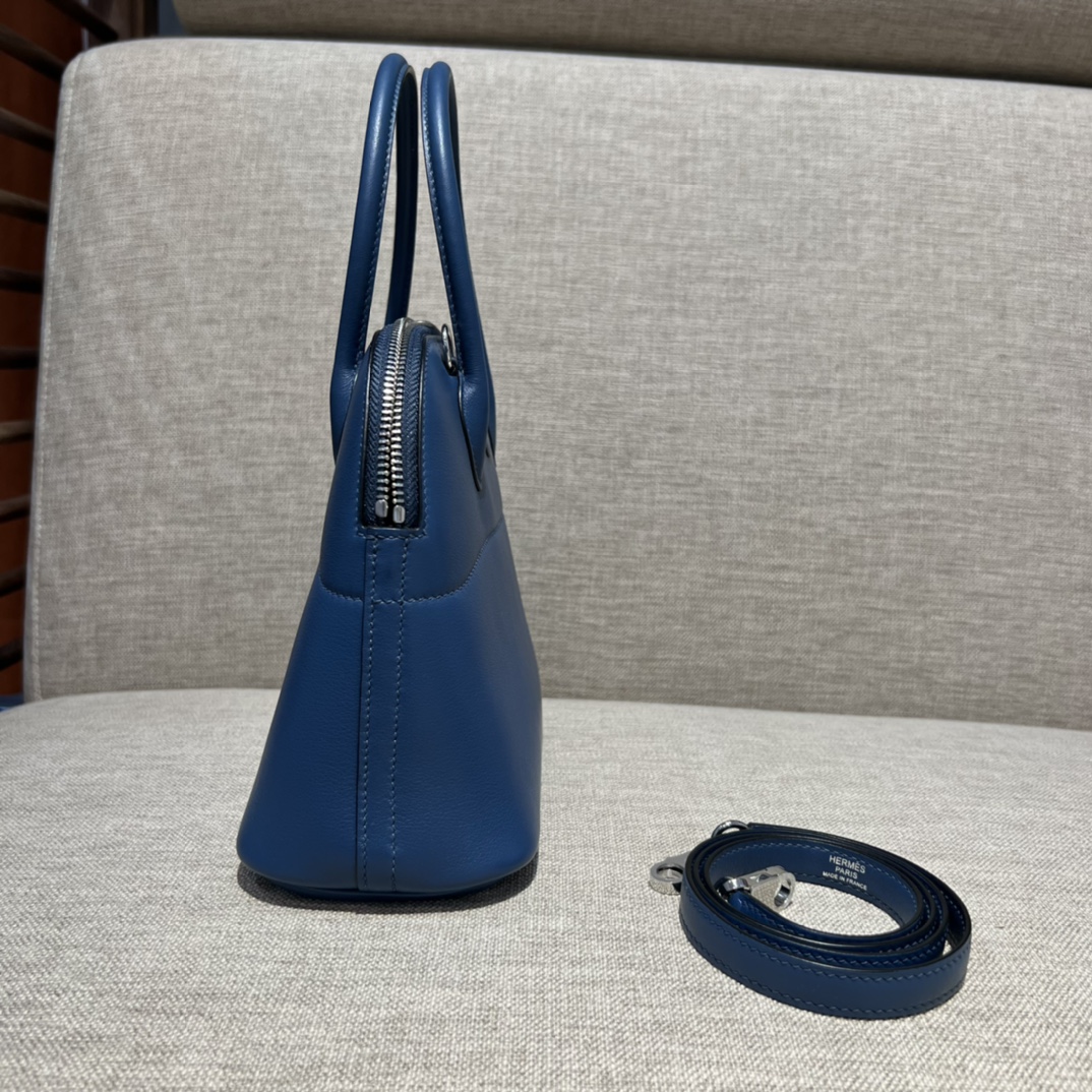 Bolide27cm R2 onyx blue, goatskin, handmade, beeswax thread stitching