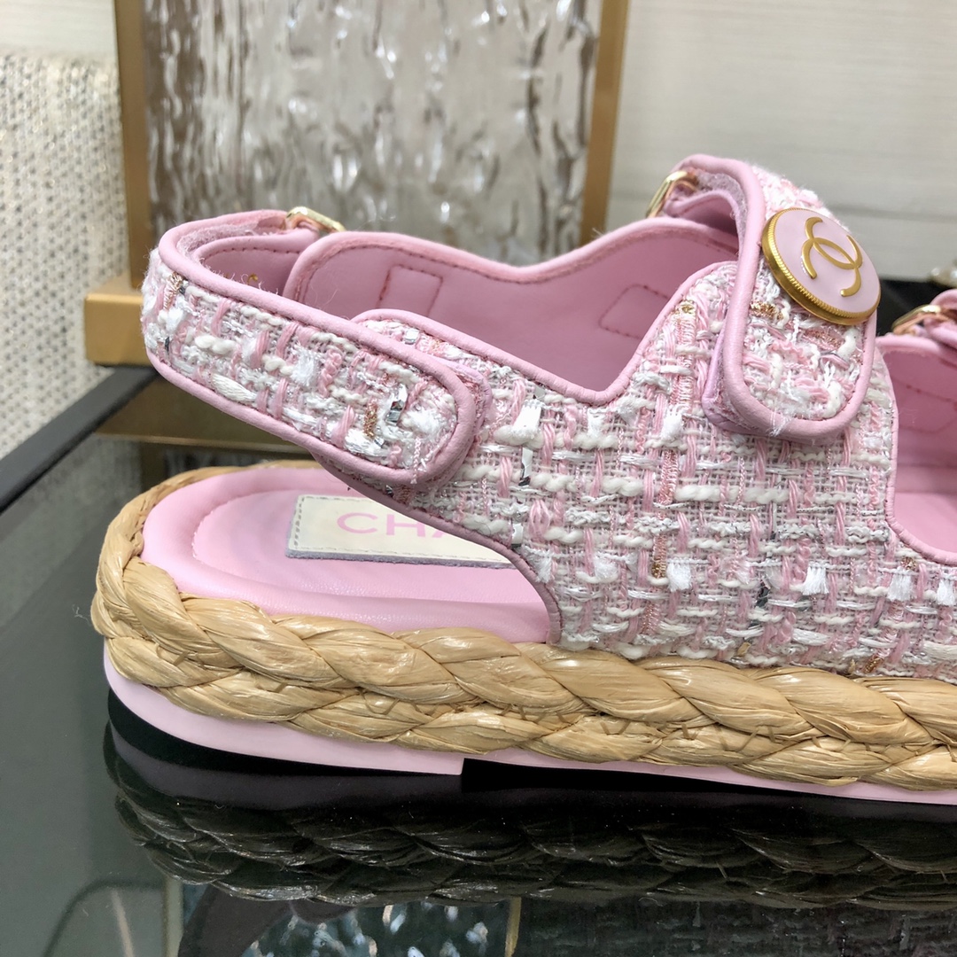 CHANEL 2023 spring and summer latest woven velcro sandals Japan imported woven materials