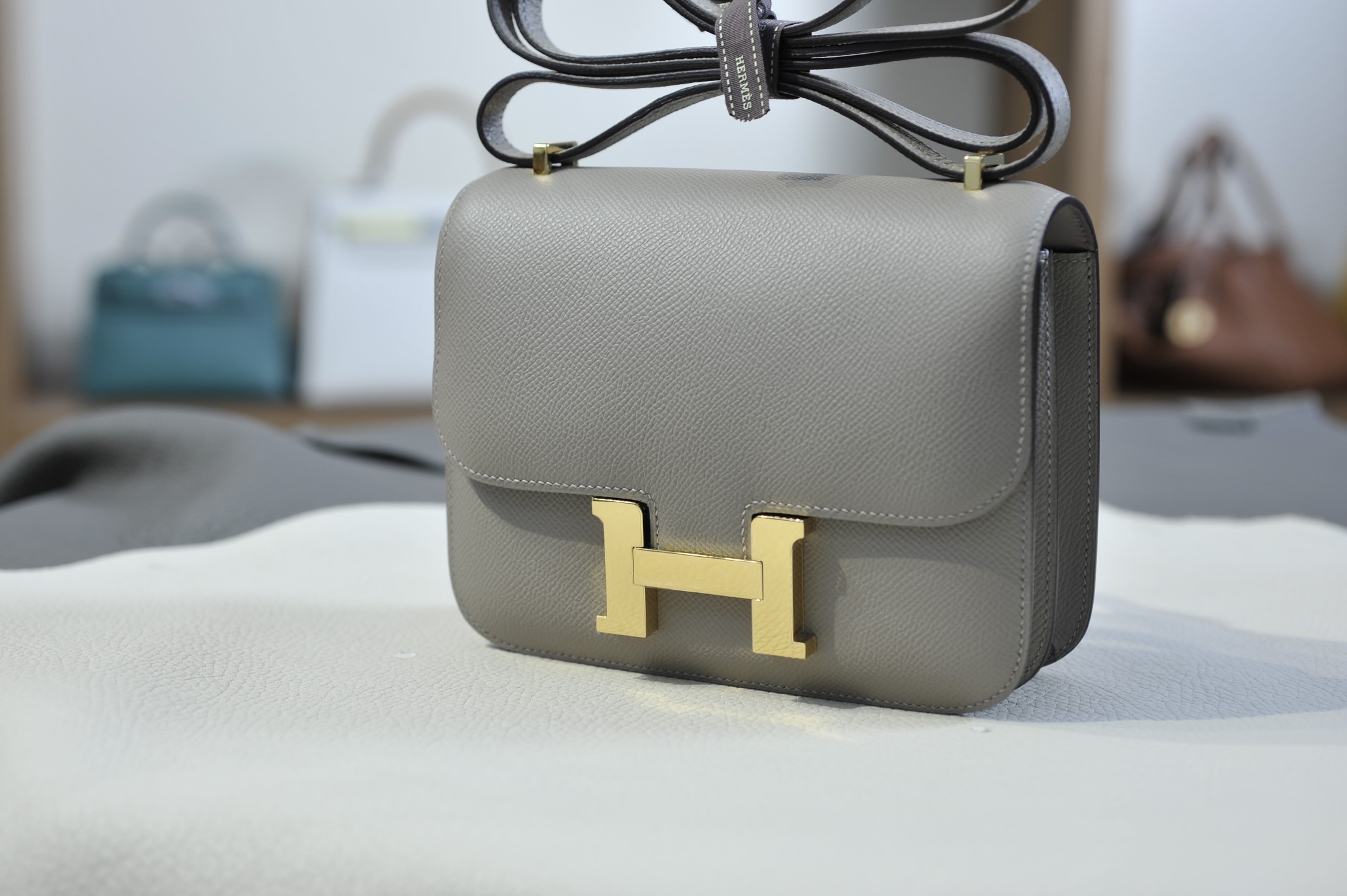 KKangkang 19 asphalt gray gold buckle epsom leather