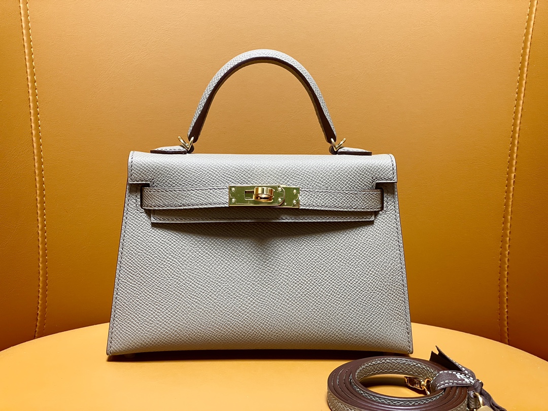 Mini Kelly second generation epsom leather asphalt gray gold buckle