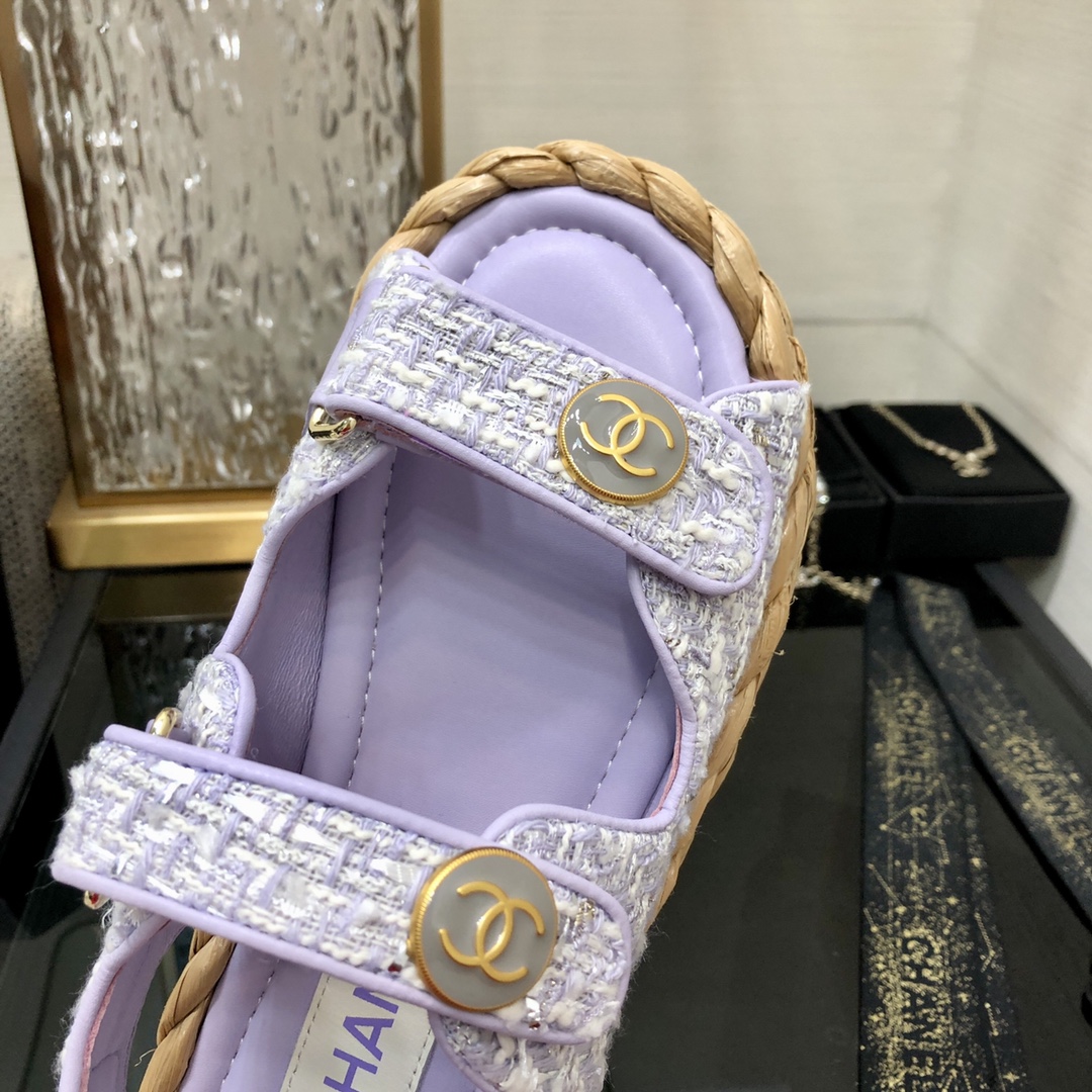 CHANEL 2023 spring and summer latest woven velcro sandals Japan imported woven materials