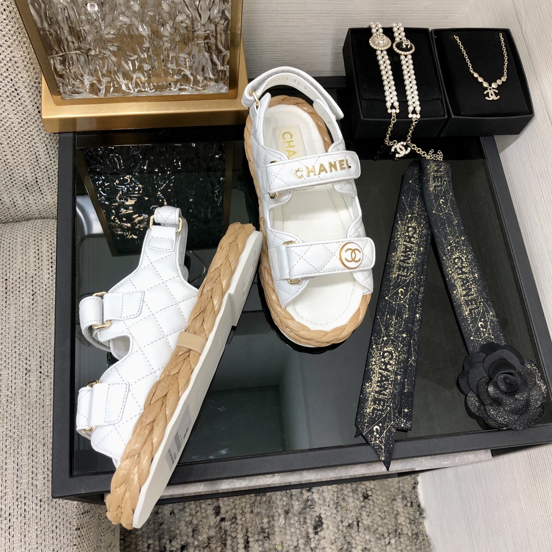 CHANEL 2023 spring and summer latest woven velcro sandals Japan imported woven materials