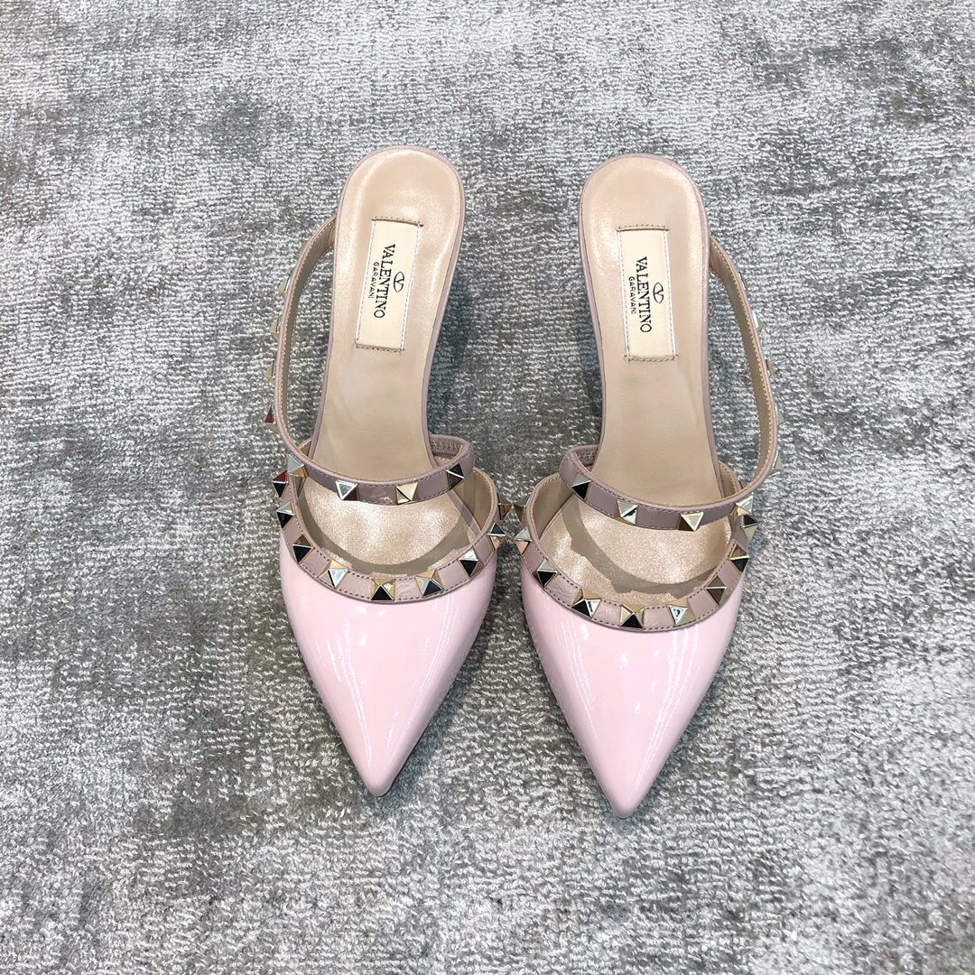 Valentino VT Collection One strap slant heel slipper 6.5CM Patent leather pink