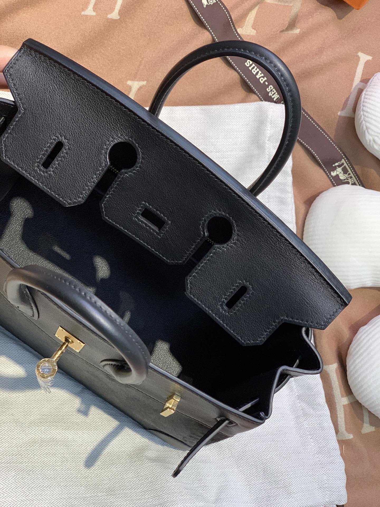 birkin25cm Imported fetal cow hair ➕ Black swift Full handmade gold buckle