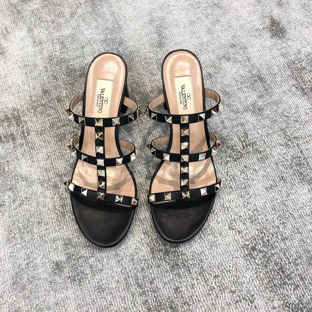 Valentino VT Collection Triple Strap Chunky Heel 6cm Black