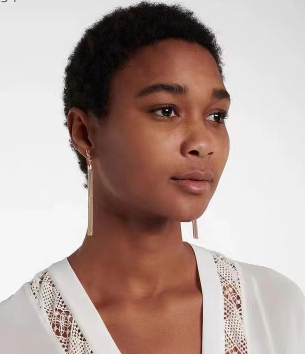 Saint Laurent YSL Tassel Chain Clause Ear Clap Stud Earrings