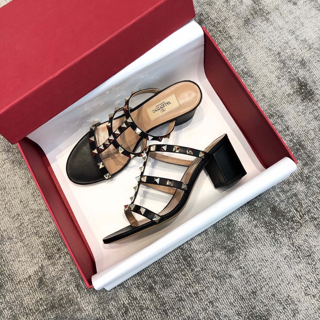 Valentino VT Collection Triple Strap Chunky Heel 6cm Black