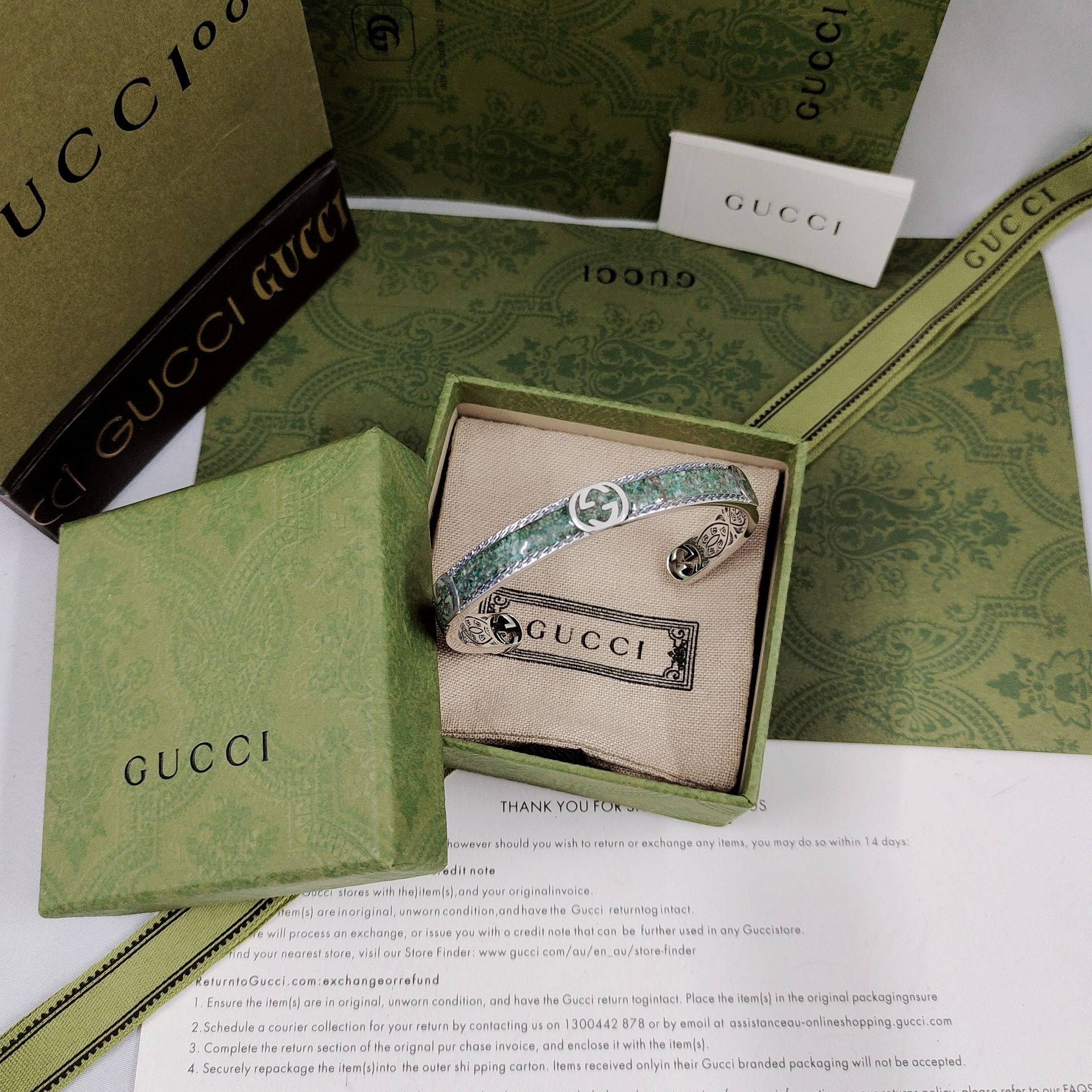 𝐆𝐮𝐜𝐜𝐢 Interlocking Light Sapphire Enamel Bracelet