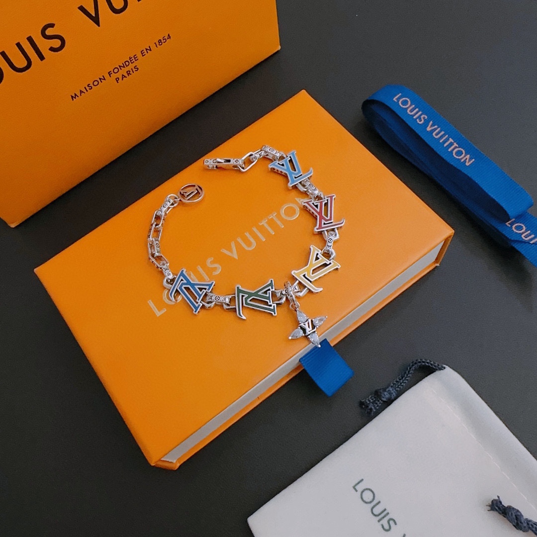 Louis Vuitton Cuban Chain Collection Vintage Silver Bracelet Couple's version 22cm20cm18cm changeable length