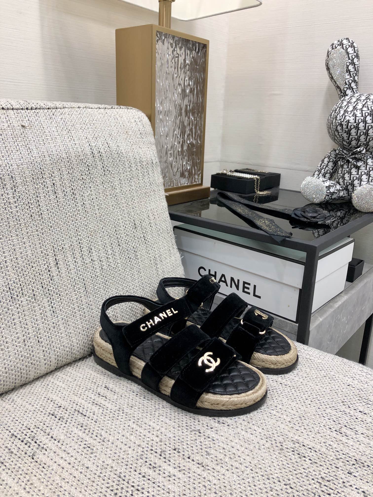 CHANEL 2023 spring and summer latest woven velcro sandals Japan imported woven materials