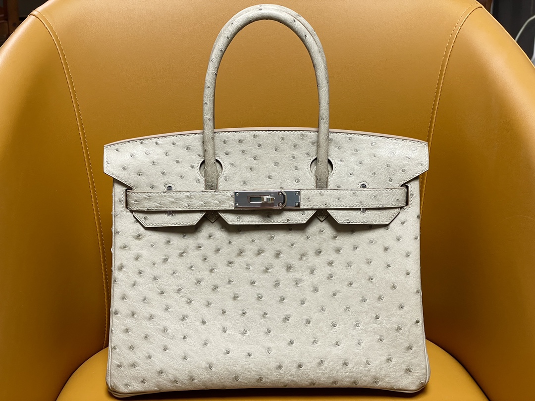 Bk30 Pearl Grey South African kk Ostrich Skin Silver Buckle