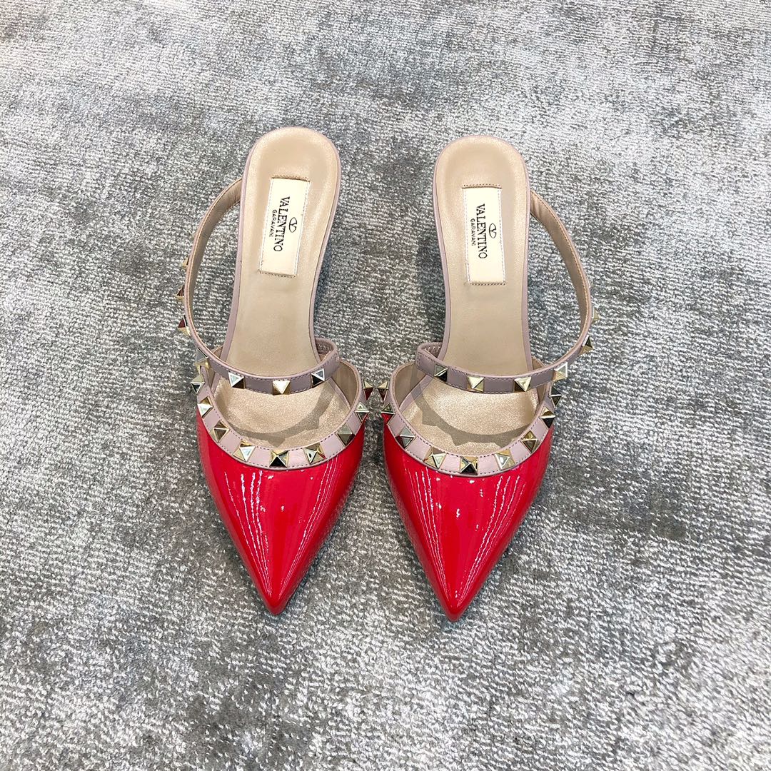 Valentino VT Collection One strap slant heel slipper 6.5CM Patent leather red