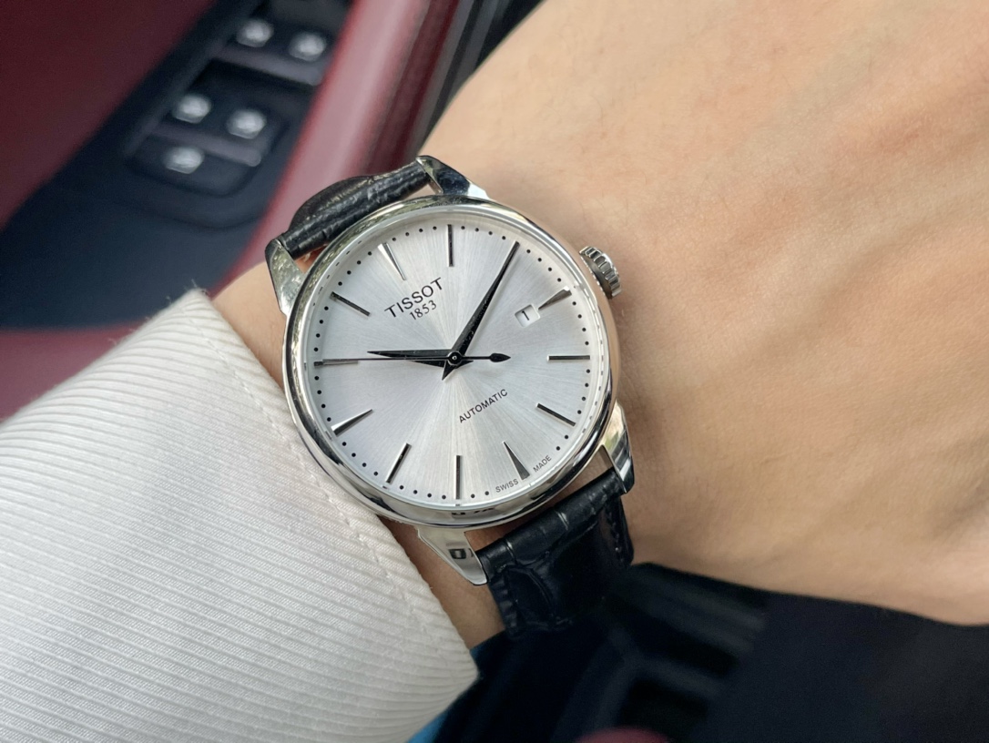 Tissot sapphire glass mirror 316 steel original double button butterfly buckle/genuine leather belt