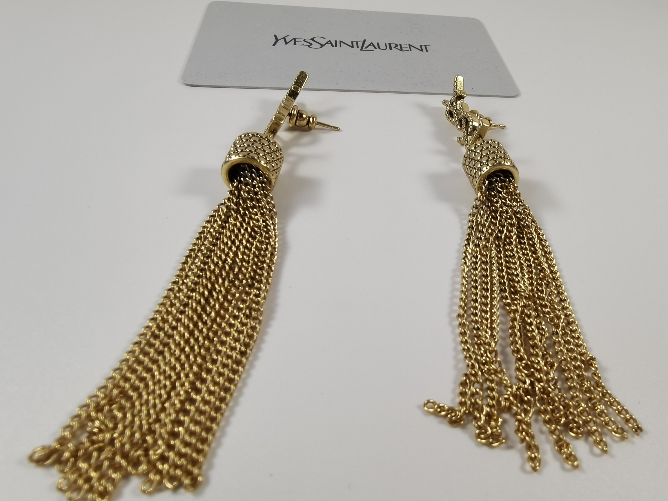 Saint Laurent YSL Tassel Chain Clause Ear Clap Stud Earrings