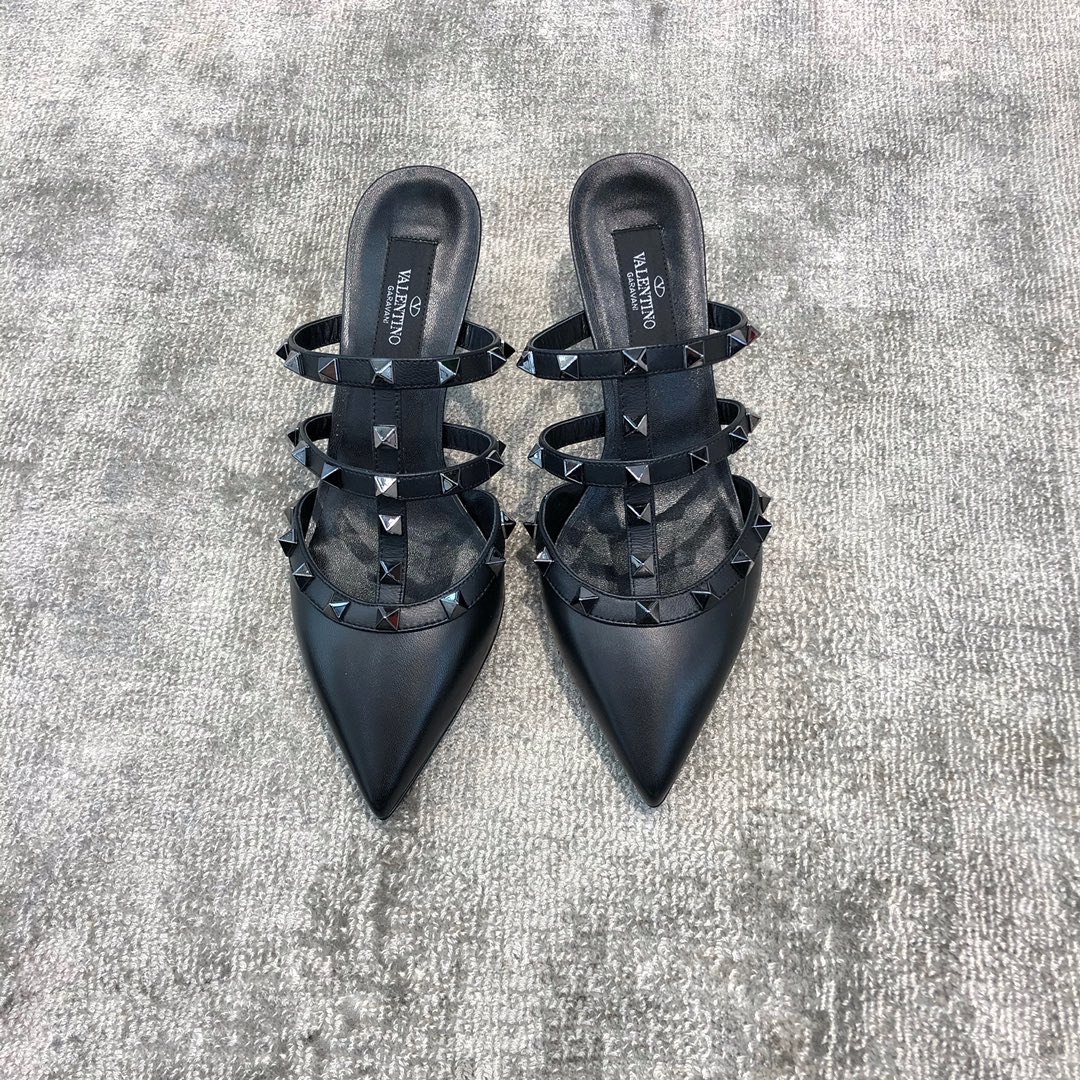 Valentino VT Collection Triple Strap Mid Heel Drag 6.5CM Black