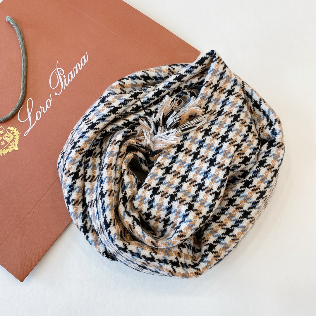 Loro piano houndstooth cashmere scarf denim blue