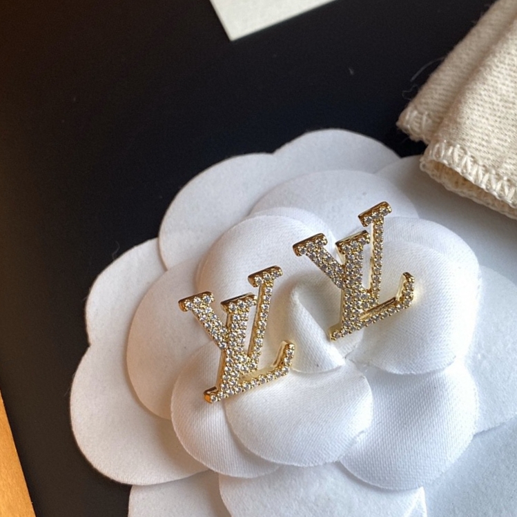 Louis Vuitton LV crystal diamond monogram stud earrings in S925 sterling silver pin