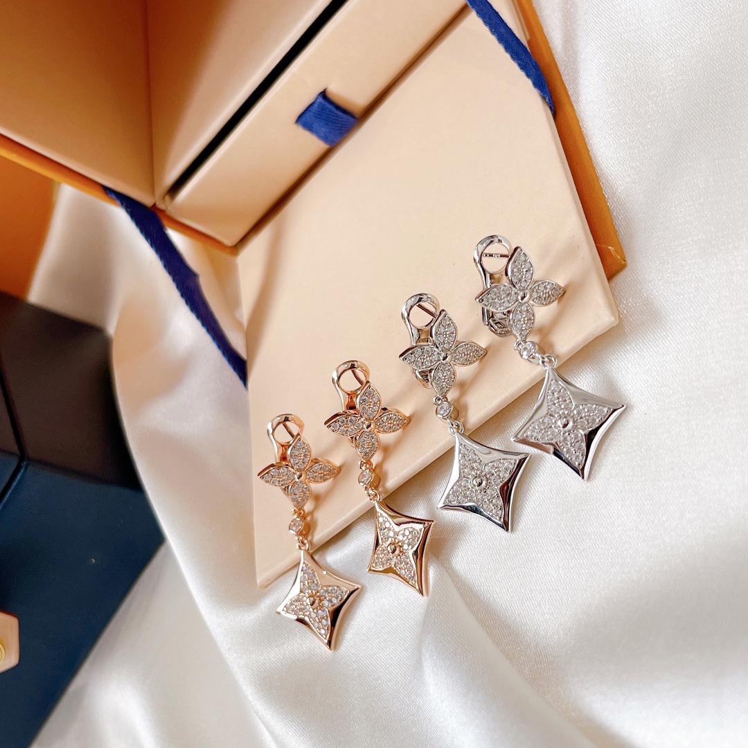 Louis Vuitton Double floral full diamond ear claps in platinum and rose gold in sterling silver