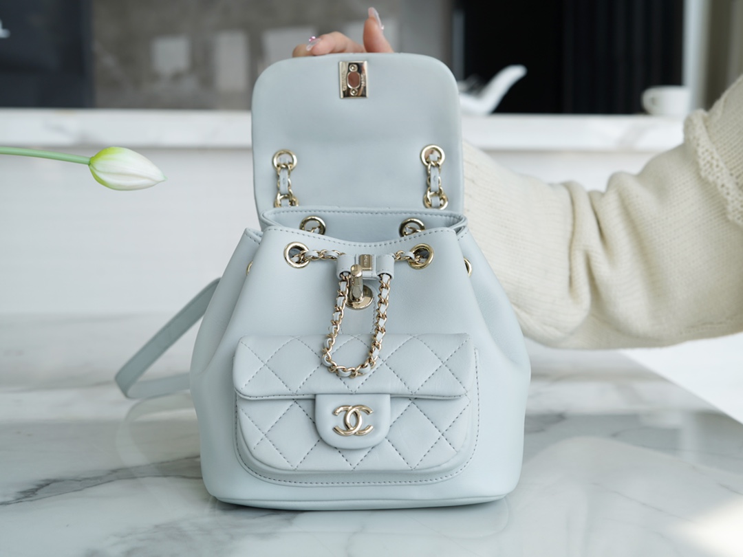 𝗖𝗛𝗔𝗘𝗡𝗟✦Italy 🇮🇹 original lambskin🐑 𝟮𝟮𝗔New 𝐃𝐮𝐦𝐚 shoulder bag sheepskin light blue➿